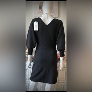 Ba&Sh Hazia Sweater Dress Long Balloon Cotton Wool Sleeves in Black Size S NWT
